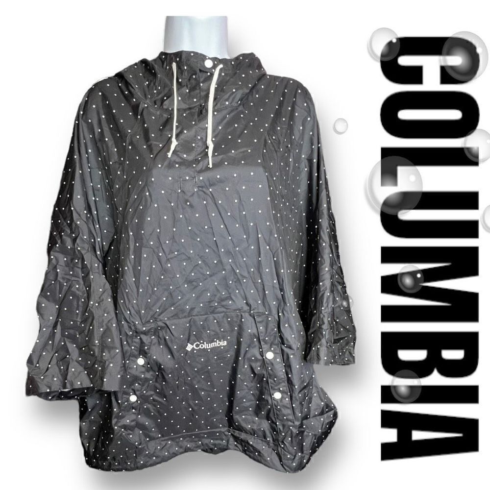 Columbia Women's Medium Black Polka Dot Packable Lightweight Hooded Jacket